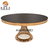 Table de mariage en verre miroir avec cadre en acier inoxydable doré tables 10 personnes pour mariage