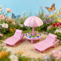 Ensemble de jouets de chaise de plage miniature rose, chaise longue miniature pour maison de poupée avec parasol et table