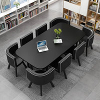 Table et chaises pliantes rectangulaires modernes avec plateau en bois pour salle à manger d'hôtel ou maison - 8 personnes
