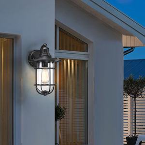 1-빛 방수 벽 빛 투명 유리 정원 야외 벽 램프 블랙 후드 케이지 외부 헛간 데크 집 베란다 마당 - Product Image 3