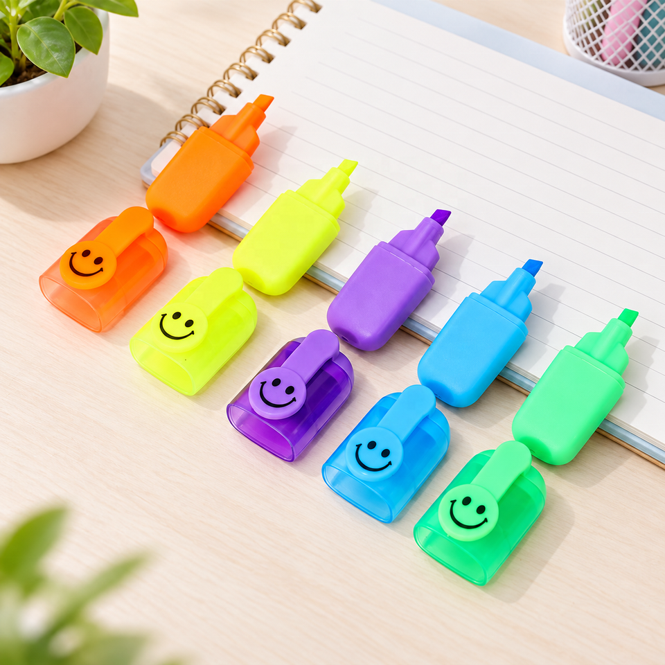 Promotional Highlighters Custom Logo 6 Color Plastic Body Smile Design ...