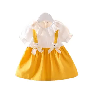 Vestido infantil de manga curta para meninas, vestido de verão infantil de boa qualidade, desenho mais recente