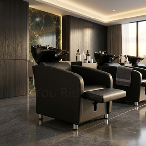 Chaise de lavage de cheveux noire avec repose-pieds, station de lavage professionnelle pour salon de coiffure, équipement durable pour les soins capillaires - Product Image 1