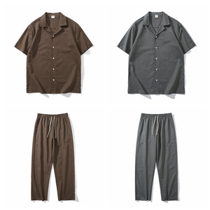 <span class=keywords><strong>Traje</strong></span> de <span class=keywords><strong>Hombre</strong></span> 2024, Nuevo, de Algodón y Lino, con Cierre de Cremallera en el Cuello, Camisa de Manga Corta y Pantalones Holgados de Pierna Recta - Product Image 5