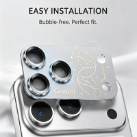 Protection d'objectif pour iPhone 17 Pro Max, film de protection en alliage d'aluminium AR HD anti-rayures, facile à installer, motif Zodiaque Gémeaux