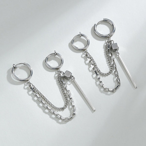 Boucles d'oreilles à clipser en alliage de zinc, style minimaliste, chaîne géométrique, bijoux tendance pour le cartilage de l'oreille - Product Image 5