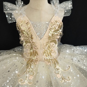 Costumes de tutu de ballet pour filles, manches papillon, robe en tulle scintillante à étoiles, justaucorps à col, jupe crêpe, tenue de spectacle, sur mesure - Product Image 3