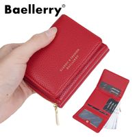 Dompet Tipis Fashion Baellerry Baru untuk Wanita, Dompet Pendek Kulit PU dengan Resleting untuk Koin, Dilengkapi Jendela ID/Foto dan Tempat Kartu