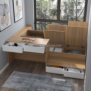 Custom Economical Compact Studio Apartment Furniture Set Durable Wooden Tatami Bed with Flip-Top <b>Storage</b> Wardrobe Desk & Drawers - Product Image 4