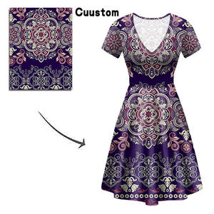 <span class=keywords><strong>Abito</strong></span> Midi Estivo da Donna con Motivo Azteco, Design Tribale Etnico, Elegante e Casual, Vestito a T-Shirt a Maniche Corte, Aderente e <span class=keywords><strong>Svasato</strong></span> - Product Image 5