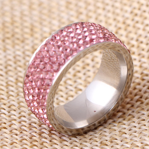 <b>Crystal</b> <b>Ring</b> 8MM Pink Full Rhinestone Micro Insert Unisex Everyday Wear - Product Image 2