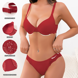 IBGUH Completo Intimo da Donna Sexy in Pizzo con Reggiseno e Mutandina Personalizzato OEM Traspirante Antibatterico Bikini <span class=keywords><strong>Coppa</strong></span> Brassiere per Comfort Quotidiano - Product Image 2