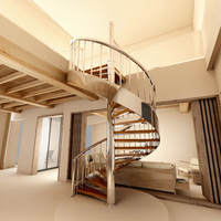 Escalier en colimaçon circulaire moderne en acier inoxydable et bois, avec garde-corps latéral solide, optimiseur d'espace professionnel pour intérieur