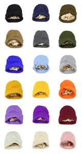 Bonnet en tricot doublé satiné, bonnet à revers, bonnet d'hiver chaud uni pour hommes et femmes, bonnet de ski, bonnet à revers, logo personnalisé - Product Image 2