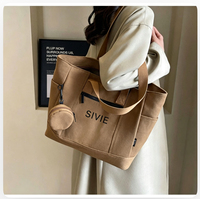Sac fourre-tout en toile en gros avec pochette à monnaie ronde détachable, grande capacité, multi-poches, décontracté, pour usage quotidien, support d'épaule