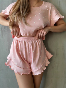 Conjunto Casual de Moda Europea y Americana para Mujer, Verano 2025, Estampado, con Mangas Cortas con Volantes y Cuello Redondo - Product Image 3