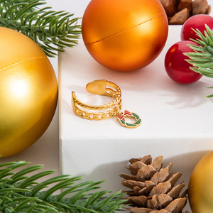 Christmas Cartoon Pendant <b>Rings</b> 18K Gold Plated Women's Jewelry Gift Set - Product Image 3