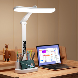 Desk Lamp Led Touch Control Battery Powered With <b>Clock</b> And Pen Holder For Study Reading <b>Bedroom</b> Use - Product Image 1