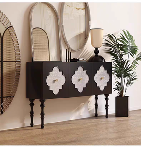 Buffet moderne de grande capacité pour salon, design en forme de coquille, meuble de rangement latéral en bois massif pour la maison - Product Image 1