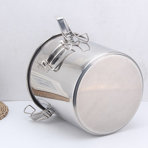 Stainless Steel Soup Bucket 304 With Handle Airtight Sealed Rice <b>Storage</b> <b>Container</b> Cylinder Shape Durable Household Use - Product Image 2