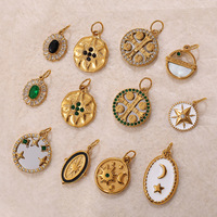Breloques Étoile, Lune et Croix en Acier Inoxydable Plaqué Or, Incrustées de Cristaux, Étanche, pour Pendentifs Faits Main et Accessoires de Sac