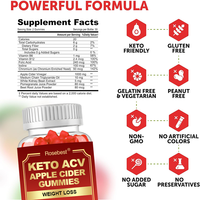 Rosebest Gummies véganes personnalisées ACV Keto pour la perte de poids, 1000mg de vinaigre de cidre de pomme avec vitamines B6 et B12
