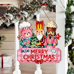 Cross-border Christmas wooden hanging tag, <b>pink</b> walnut soldier <b>bear</b>, hanging decoration, nutcracker wooden pendant - Product Image 1