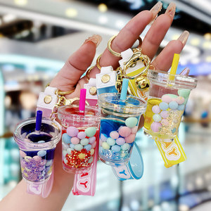 Lưu Niệm Đêm Glow Dầu Vào Chai Boba Móc Chìa Khóa Chủ 3D Dễ Thương Chảy Cát Trà Sữa Cup Lỏng Boba Keychain Lỏng - Product Image 6