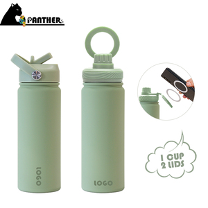 1 <strong>Cup</strong> <strong>2</strong> Lids Bpa Free Water Bottle Stainless Steel 540ml Metal <strong>Flask</strong> Vacuum Leakproof Drink Bottle Straw Water Bottle for Men - Product Image 1