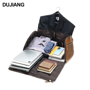 Bolsa de Viaje de Cuero Crazy Horse Dujiang, Gran Capacidad, Asa Desmontable, Cierre de Cremallera, Color Sólido - Product Image 3