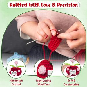 クリスマスプレゼントに ハンドメイド かぎ針編み リンゴの盆栽ポット カードホルダー付き かわいい室内装飾 ポジティブなエネルギーをもたらすギフト - Product Image 3