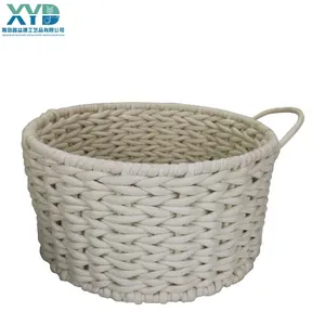 Fabricante por atacado tecido de algodão corda cesta cestas de armazenamento de arame grosso barato com apoio armação de ferro