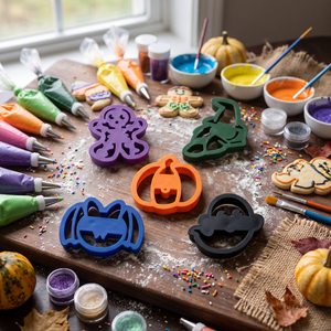 Emporte-pièces d'Halloween <span class=keywords><strong>en</strong></span> plastique moulé par injection, personnalisés, lot de 5, motifs de dessins animés, moule à biscuits, tampon à fondant pour la pâtisserie de fête - Product Image 2