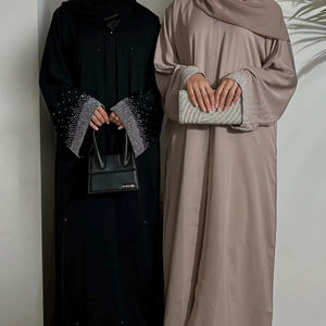 Neue Luxuriöse Offene Abaya mit Diamanten, Bescheidene Islamische Kleidung, Dubai Arabischer Kaftan, Muslimisches Abendkleid für Abschlussball und Party, Festliches Gewand aus Nida-Stoff - Product Image 1