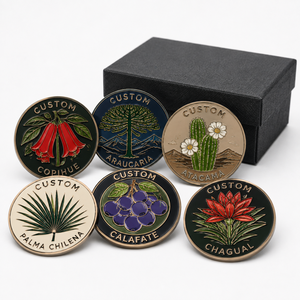 Moneda Conmemorativa de Metal en Relieve 3D con Diseño de Planta Nativa Chilena, <span class=keywords><strong>Araucaria</strong></span>, Cactus, Flor y Fruta, Personalizada al por Mayor - Product Image 1