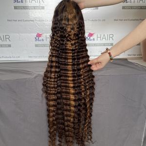 Perruque en cheveux humains Remy indiens 100% naturels, 30 pouces, 13x4, entièrement transparente, densité 180%, sans colle, avec baby hair, lisse et ondulée effet eau - Product Image 4