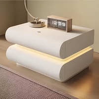 Table de chevet moderne en bois massif blanc crème avec lumière LED, 3 tiroirs, meuble de rangement durable pour chambre à coucher