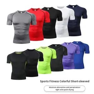 Camiseta Deportiva de Verano para Hombre, Sólida, Transpirable, de Secado Rápido, Ajustada, de Manga Corta, de Tela de Seda de Leche, para Correr y Entrenar - Product Image 2