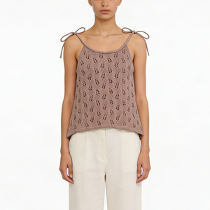 Canotta Sottile da Donna Estiva con <span class=keywords><strong>Spalline</strong></span> Annodate, Motivo Pointelle, Senza Maniche, Vestibilità Ampia, Top Corto - Product Image 1