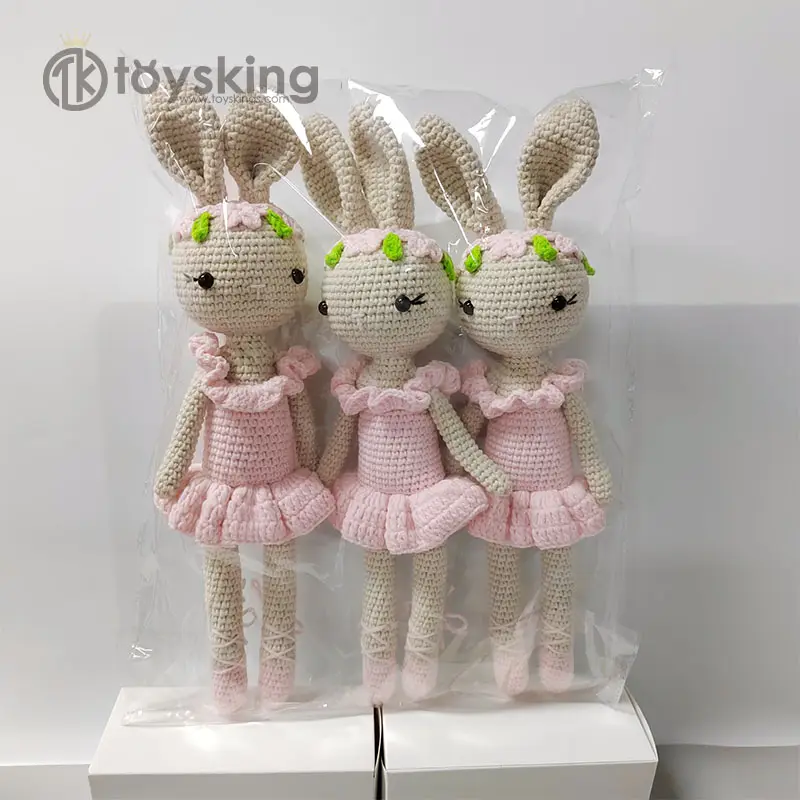 Crochet tangan TK dengan benang berkualitas tinggi pola kelinci balerina pola kelinci Amigurumi, produk buatan boneka kelinci balerina