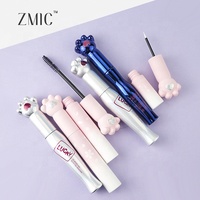 Tube d'emballage cosmétique vide en caoutchouc rose, ensemble combo avec capuchon patte de chat, flacon rond en plastique pour brillant à lèvres, eye-liner et mascara