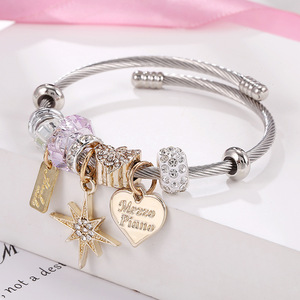 Bracciale Fai-da-Te in Acciaio Inox Titanio con Charm a Stella Ottagonale Dorata, Corona Rosa e Pony per Regali - Product Image 4