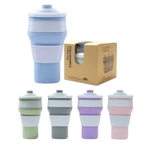 Eco Friendly Collapsible Travel Coffee Mug Silicone Foldable Coffee Cup With Lids Straws Collapsible Water Cup