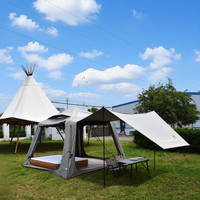 Tente de camping familiale gonflable de luxe, grande capacité, revêtement en titane argenté, Oxford imperméable, coupe-vent, tente de glamping en plein air