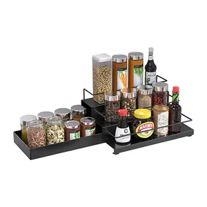 3 Tier Expandable drawer type adjustable Countertop Pantry Kitchen Storage Organizer Stand Display step Shelf Spice Rack