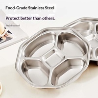 Assiette divisée en acier inoxydable à 5 compartiments, plateau de préparation et de service pour la cuisine, gingembre, ail, oignon vert, condiments