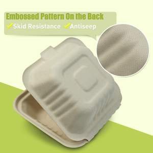 Bagazo Natural <span class=keywords><strong>de</strong></span> 6 pulgadas (fibra <span class=keywords><strong>de</strong></span> caña <span class=keywords><strong>de</strong></span> azúcar) <span class=keywords><strong>hamburguesa</strong></span> acanalada compostable para llevar cajas <span class=keywords><strong>de</strong></span> comida - Product Image 3