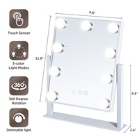 Miroir de Maquillage de Bureau Carré à Cadre Métallique Élégant, Prix Usine, Ampoules LED Simples, Interrupteur Tactile pour Réglage de la Luminosité