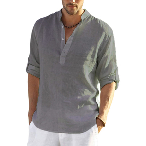 Nouvelle Chemise Décontractée Homme en <span class=keywords><strong>Coton</strong></span> et <span class=keywords><strong>Lin</strong></span>, Haut Ample à Manches Longues, Printemps Automne, Chemises Élégantes Décontractées pour Hommes - Product Image 3