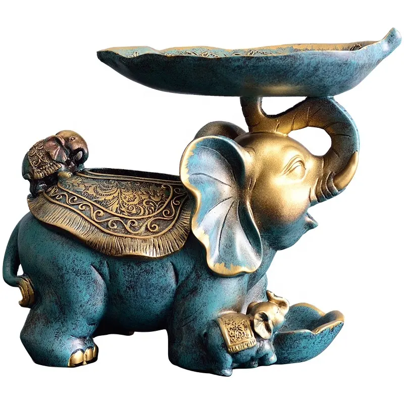 Moderne Dieren Beelden Tafelblad Hars Ambachten Home Decoraties Olifant Fruit Plaat Sculptuur